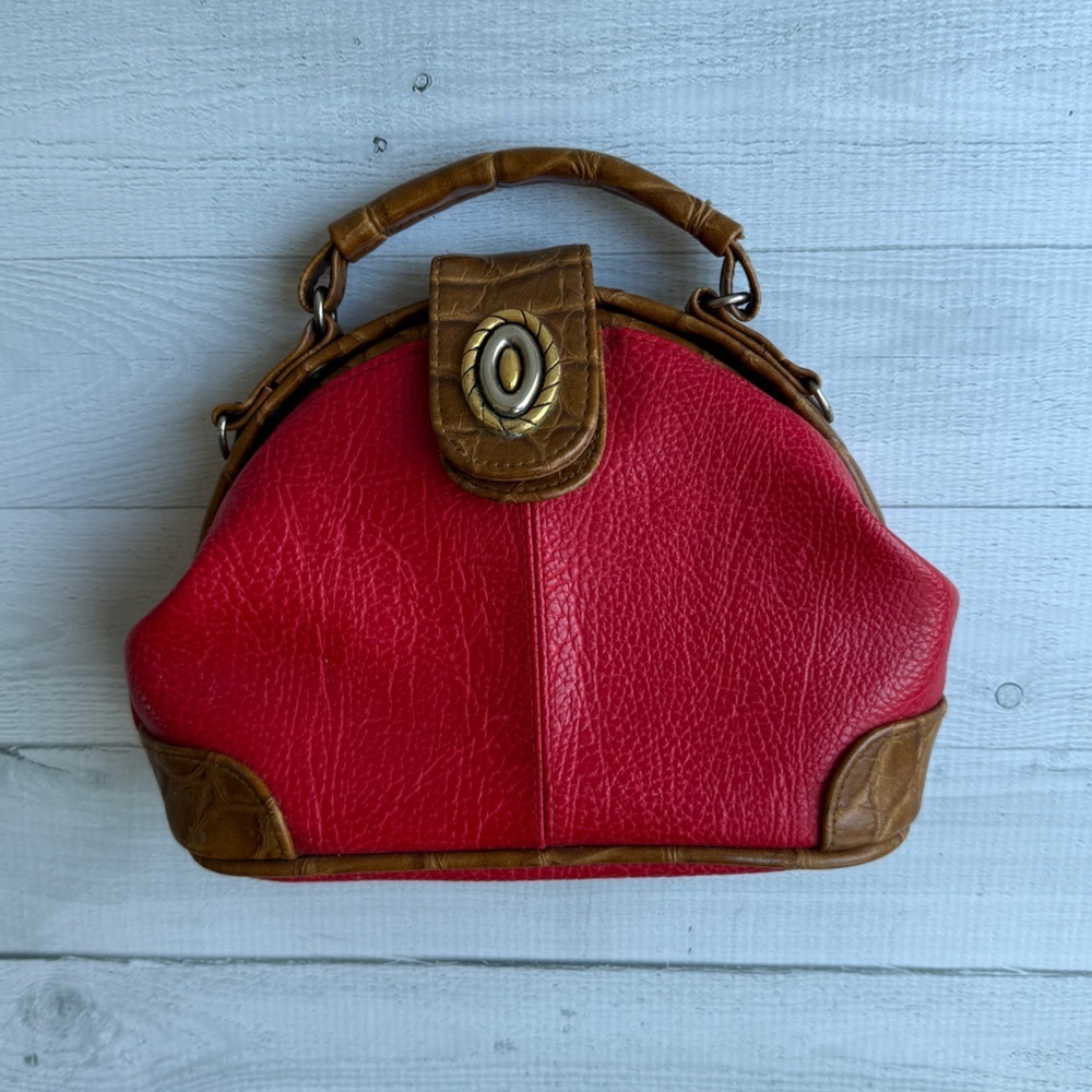 Vintage Jackson Red Faux Leather Handbag with Crossbody Strap